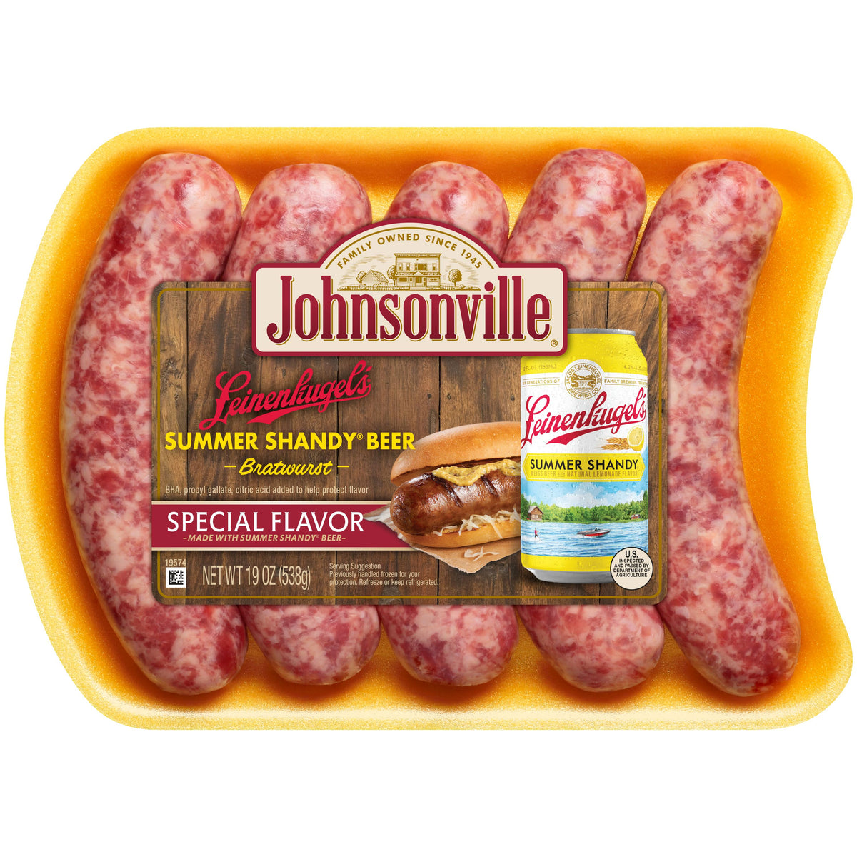 Leinenkugel's Summer Shandy Beer Bratwurst 6 packages Johnsonville